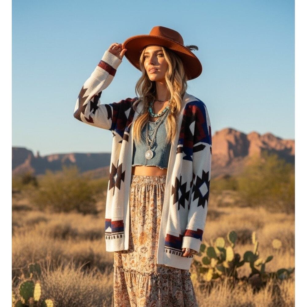 Lucky Brand Southwestern Knit Cardigan – Size Small (Oversized Fit)